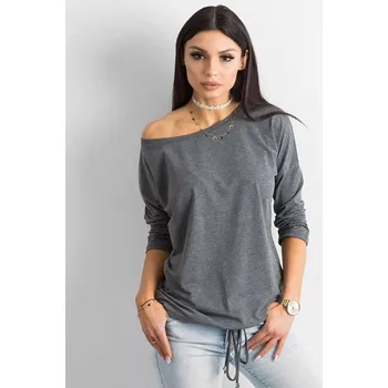 Dámská halenka Tmavě šedá volná dámská halenka se zavazováním na spodním okraji (4691) odstíny šedé S (36)