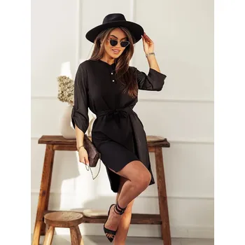 Dámské šaty Elegantní černé šaty s rozepínacím výstřihem (013) odstíny černé L (40)