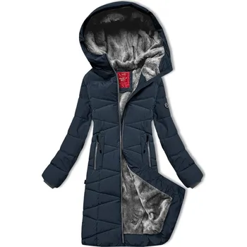 Dámská bunda Tmavě modrá dámská zimní bunda s kožešinovou podšívkou LHD (LHD-24578) odstíny modré XXL (44)