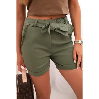 Dámské kalhoty Dámské šortky s mašlí a volánky khaki UNI