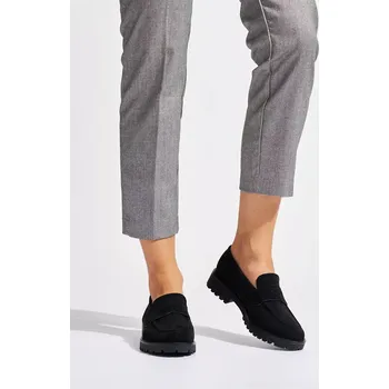 Dámské mokasíny Zajímavé dámské mokasíny černé platforma 38