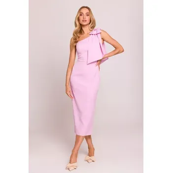 Dámské šaty M847 Šaty na jedno rameno s mašlí - cukrově růžové EU XL