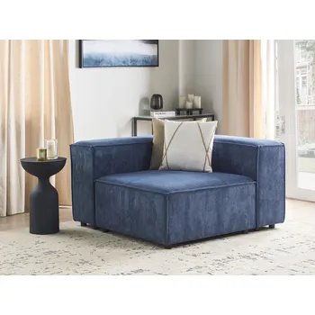 Obývací stěna 1místný rohový modul tmavě modrý manšestrové čalounění modulární pravostranný černé nohy moderní styl obývací pokoj Beliani