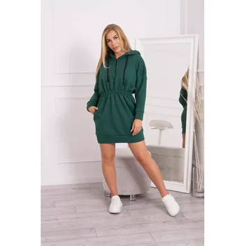 Dámské šaty Zateplené šaty s kapucí tmavě zelené UNI