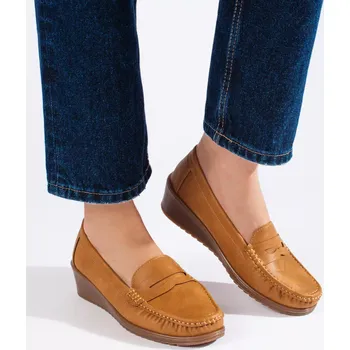 Dámské mokasíny Módní dámské hnědé mokasíny na klínku 39