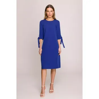 Dámské šaty S393 Šaty áčkového střihu s vázacími rukávy - královsky modré EU XL