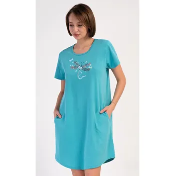 Dámské šaty Dámské domácí šaty s krátkým rukávem Vanda tmavě tyrkysová 3XL