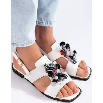 Dámské sandále Komfortní dámské sandály bílé na plochém podpatku 39