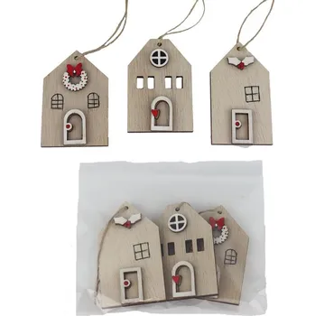 Vánoční dekorace Dekorační domeček k zavěšení, 3 ks D7571-20