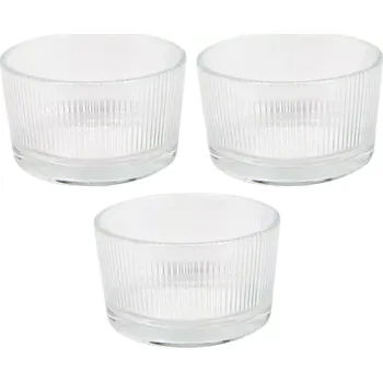 Sada 3 kulatých skleněných misek s rýhovaným vzorem, výška: 150 mm, délka: 90 mm, šířka: 90 mm