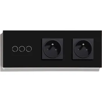 vypínač DOTYKOVÝ TROJITÝ VYPÍNAČ 3K DVOJITÁ ZÁSUVKA SKLENĚNÝ VYPÍNAČ