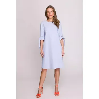 Dámské šaty S393 Šaty áčkového střihu se zavazovacími rukávy - světle modré EU L