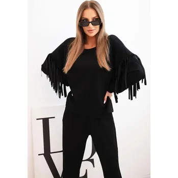 Dámská halenka Dámský komplet máslový s třásněmi na rukávech černý UNI