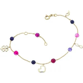 Náramek Náramek ze žlutého zlata s acháty a diamantem - srdce, čtyřlístek, nekonečno, křídlo - ryzost 585 - 110.480