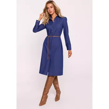 Dámské šaty M804 Košilové šaty s páskem - modré EU XXL