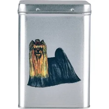 Dóza na potraviny Plechová dóza s obrázkem psa plemene jorkšír dlouhosrstý