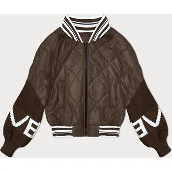 Dámský svetr Hnědá dámská bunda typu "bomber" se svetrovými rukávy (2439) odcienie brązu S (36)