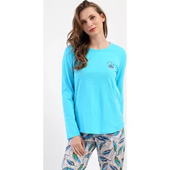Dámské pyžamo Dámské pyžamo dlouhé Listy tyrkysová M