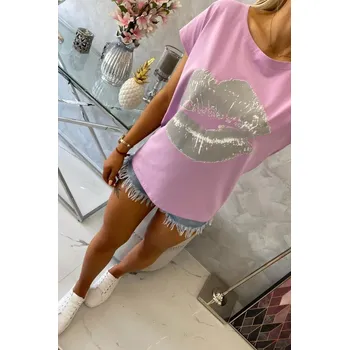 Halenka s potiskem rtů fialová UNI