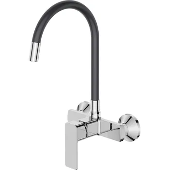 Vodovodní baterie Dřezová baterie nastěnná s flexi výtokem MIXXUS PREMIUM KUBUS 005 REFL.GRAY, šedá | KUBUS 005 REFL.GRAY