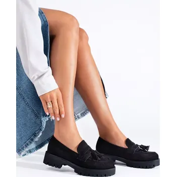 Dámské mokasíny Originální dámské černé mokasíny platforma 37