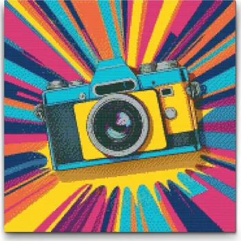 Diamantové malování Diamantové malování - Pop art - Foťáček Velikost: 50x50cm, Rámování: Pouze srolované plátno, Diamanty: Čtvercové
