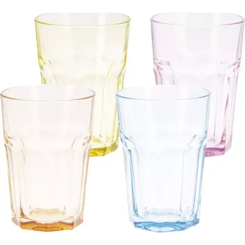 Sklenice Sada 4 sklenic Caipi, barevné, objem: 0,36 litru, výška: 120 mm, délka: 220 mm