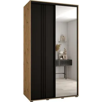 Šatní skříň Šatní skříň s posuvnými dveřmi a zrcadlem DAVOS 7, 140cm | DUB Artisan / černá / černé