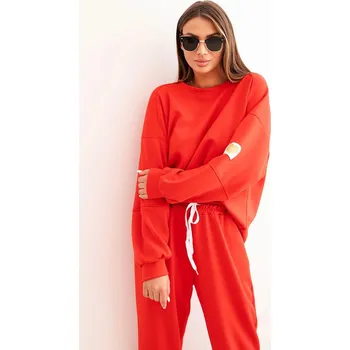 Dámská halenka Dámský komplet máslový s volnou mikinou a kalhotami s nápisem LOVE červený UNI