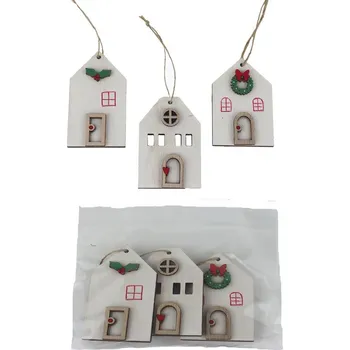 Vánoční dekorace Dekorační domeček k zavěšení, 3 ks D7571-01