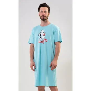 Pánská noční košile s krátkým rukávem Lucky day azurová M