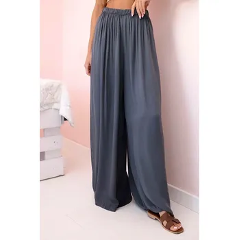 Dámské kalhoty Široké dámské kalhoty z viskózy s elastickým pasem grafitové UNI