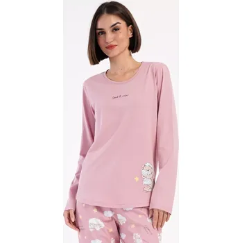 Dámské pyžamo Dámské pyžamo dlouhé Méďa s polštářem starorůžová XL