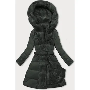 Dámská zimní bunda v army barvě s ozdobnou kožešinou (5M3158-136) odstíny zelené XL (42)