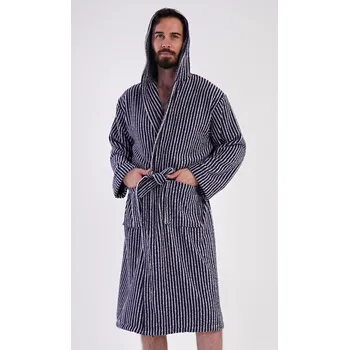 Dámské noční prádlo Pánský župan s kapucí Proužek tmavě modrá L