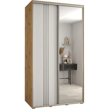 Šatní skříň Šatní skříň s posuvnými dveřmi a zrcadlem DAVOS 7, 140cm | DUB Artisan / bílá / stříbrné