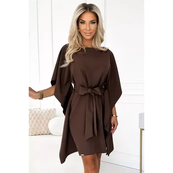 Dámské šaty 287-33 SOFIA Motýlí šaty se zavazováním v pase - CHOCOLATE 2XL/3XL