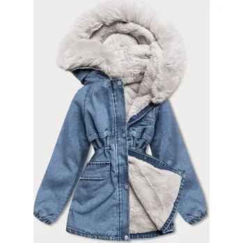Světle modro/ecru dámská džínová bunda s kožešinovou podšívkou (br8048-50046) odstíny modré XL (42)