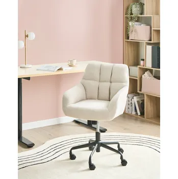 Kancelářská židle světle béžová sametová látka zlatý kovový rám čalouněná otočná funkce nastavitelný kancelářský nábytek Beliani
