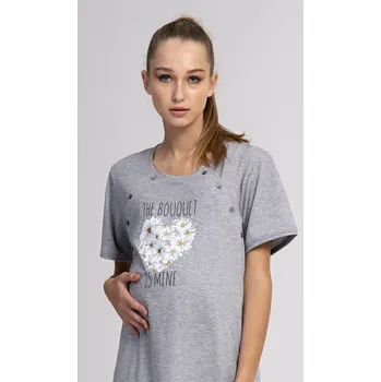 Dámská noční košile mateřská Srdce z kopretin šedá XXL