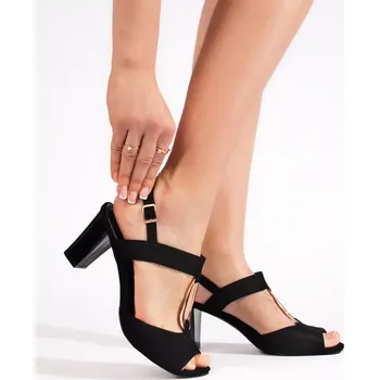 Dámské sandále Praktické sandály černé dámské na širokém podpatku 36