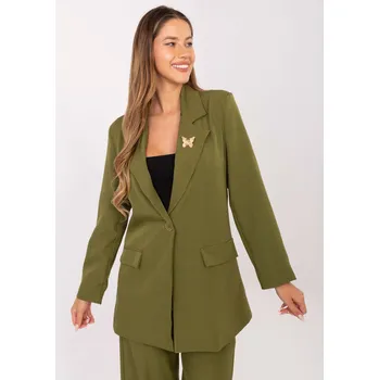 Dámské sako Olivově zelené dámské sako s broží a imitací kapes IT-MA-FL8315.85-olive Velikost: M