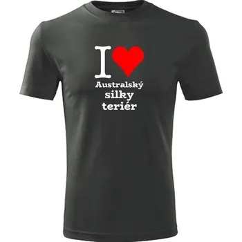 Pánské tričko Grafitové tričko I love Australský silky teriér - dárek pro pejskaře - barva antracit - velikost M