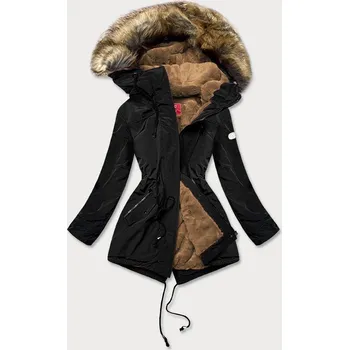 Černá dámská bunda parka s kožešinovou podšívkou (m-21207) odstíny černé XL (42)