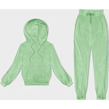 Dámská halenka Světle zelená dámská velurová souprava s kapucí (8C1175-127) odstíny zelené XL (42)