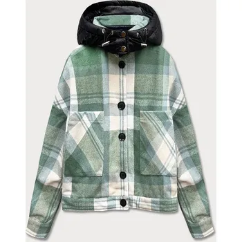 Krátká zelená károvaná košilová bunda (AG3-1839) odstíny zelené S (36)