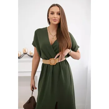 Dámské šaty Dlouhé šaty s ozdobným páskem khaki barvy UNI