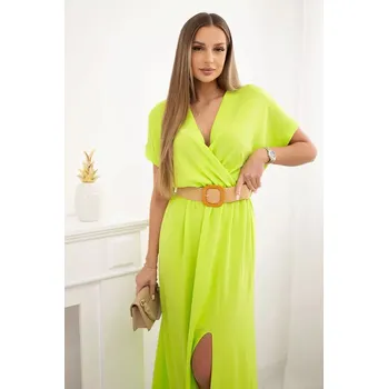 Dámské šaty Dlouhé šaty s ozdobným páskem neonově zelená UNI