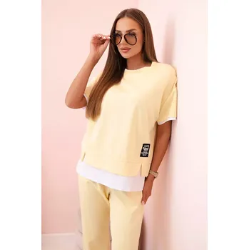 Dámská halenka Dámská máslová souprava s krátkým rukávem a kalhotami žlutý UNI