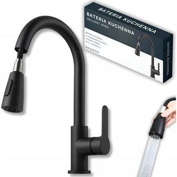 Vodovodní baterie Kuchyňská baterie Delvant AYRO páková černá s vytahovací sprchou